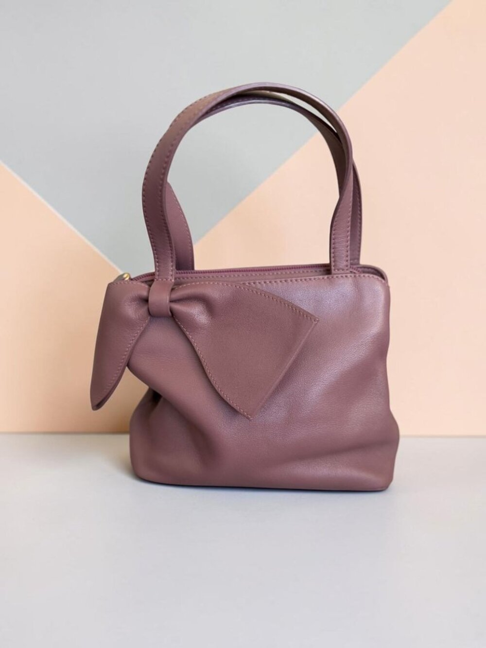 FURLA Vintage Purple Bow Leather Mini Satchel Handbag